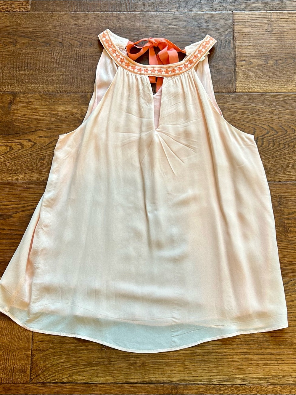 Spartina 449 Pale Pink Sleeveless Embroidered Tie-Neck Tank